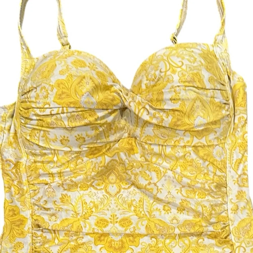 NipTuck Swimwear Gold Yellow White Floral One Piece Joanne Swimsuit US 12